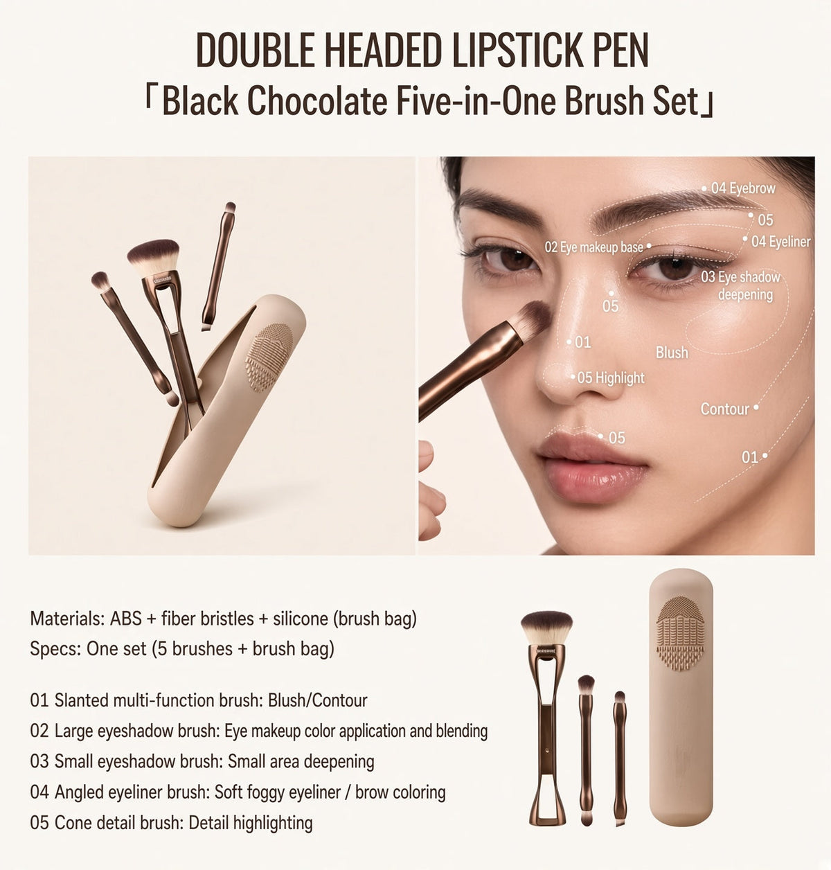 Five brush functions and set materials guide