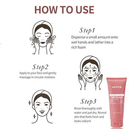 Veilna Coconut Amino Acid Facial Cleanser for Sensitive Skin | 2-in-1 Gentle Cleanser with 100% Ectoin