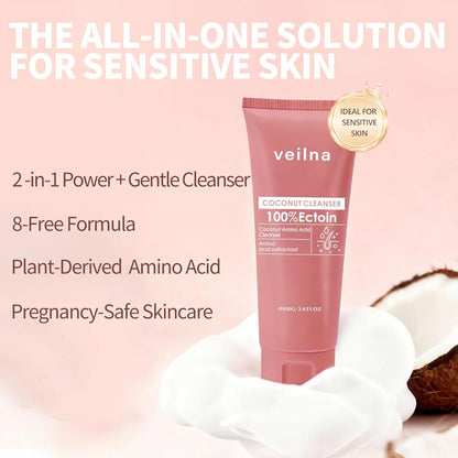 Veilna Coconut Amino Acid Facial Cleanser for Sensitive Skin | 2-in-1 Gentle Cleanser with 100% Ectoin
