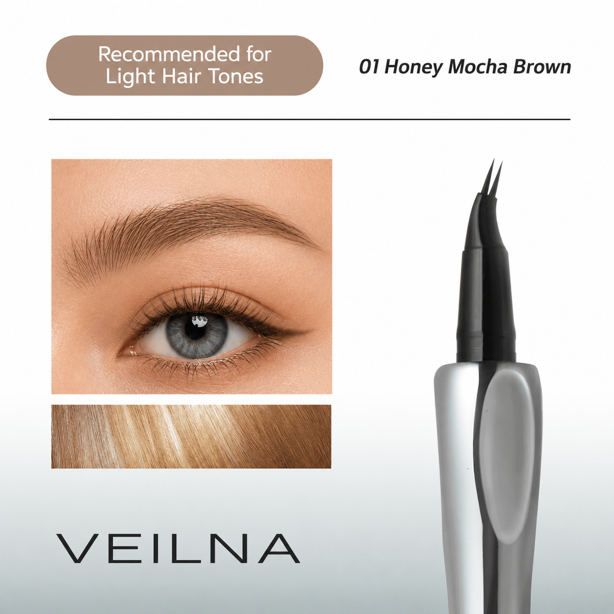 VEILNA Eyebrow Pencil 01 Honey Mocha Brown - Recommended for Light Hair Tones