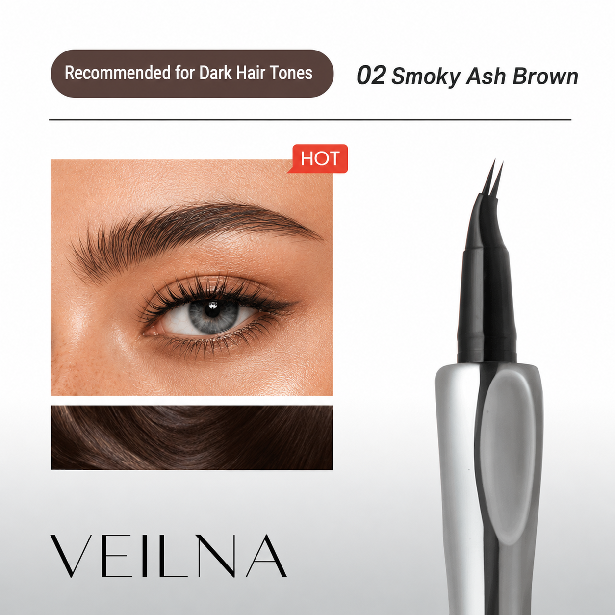 VEILNA Eyebrow Pencil 03 Soft Ash Black - Recommended for Natural Black Hair